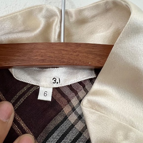 3.1 Phillip Lim Burgundy Sheer Plaid Satin Pleated Bib Wool Blend Tunic Blouse 6 - Picture 4 of 7